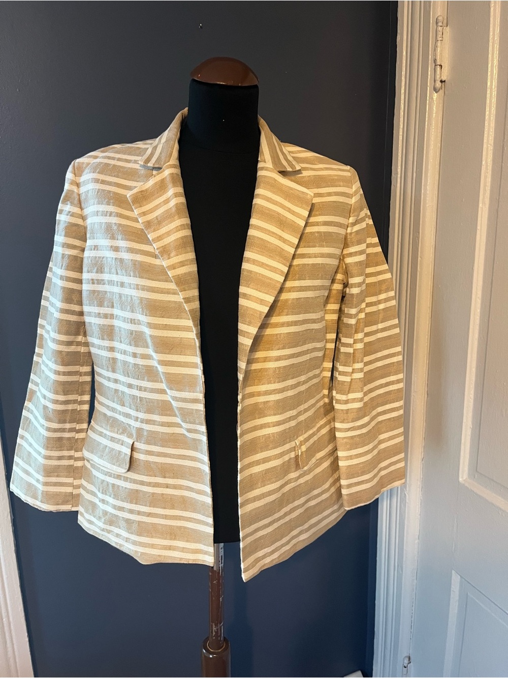 JONES NEW YORK Signature 3/4 Sleeve Tan Striped Blazer S